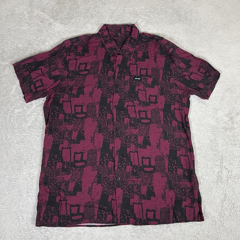 Slunks Shirt Mens Extra Large Beach Casual Short Sleeve Button Up Rayon Burgundy